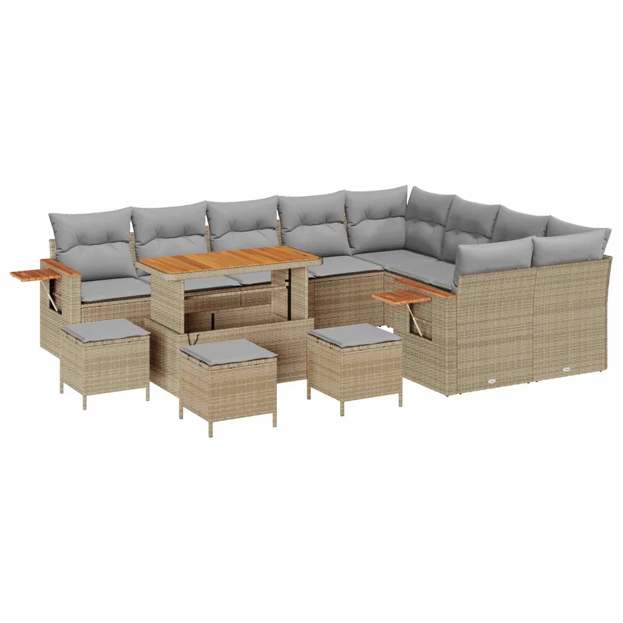 Ensemble de canapé de jardin 13 pcs Beige polyrotin - 2
