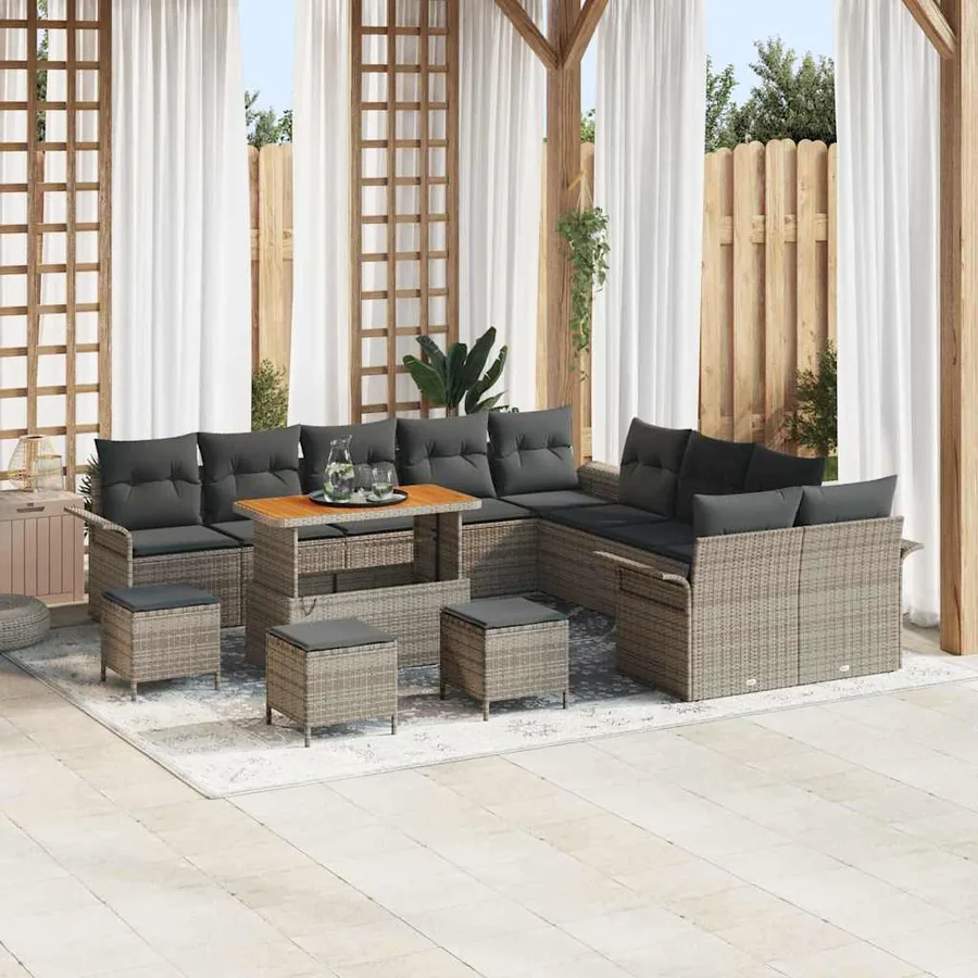 Ensemble de canapé de jardin avec coussin 14 pcs Gris polyrotin