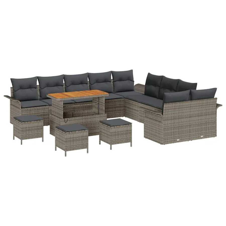 Ensemble de canapé de jardin avec coussin 14 pcs Gris polyrotin - 2