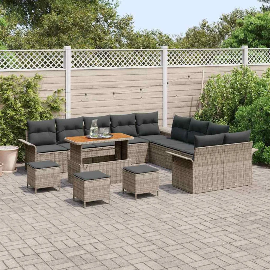 Ensemble de canapé de jardin avec coussin 14 pcs Gris polyrotin - 3