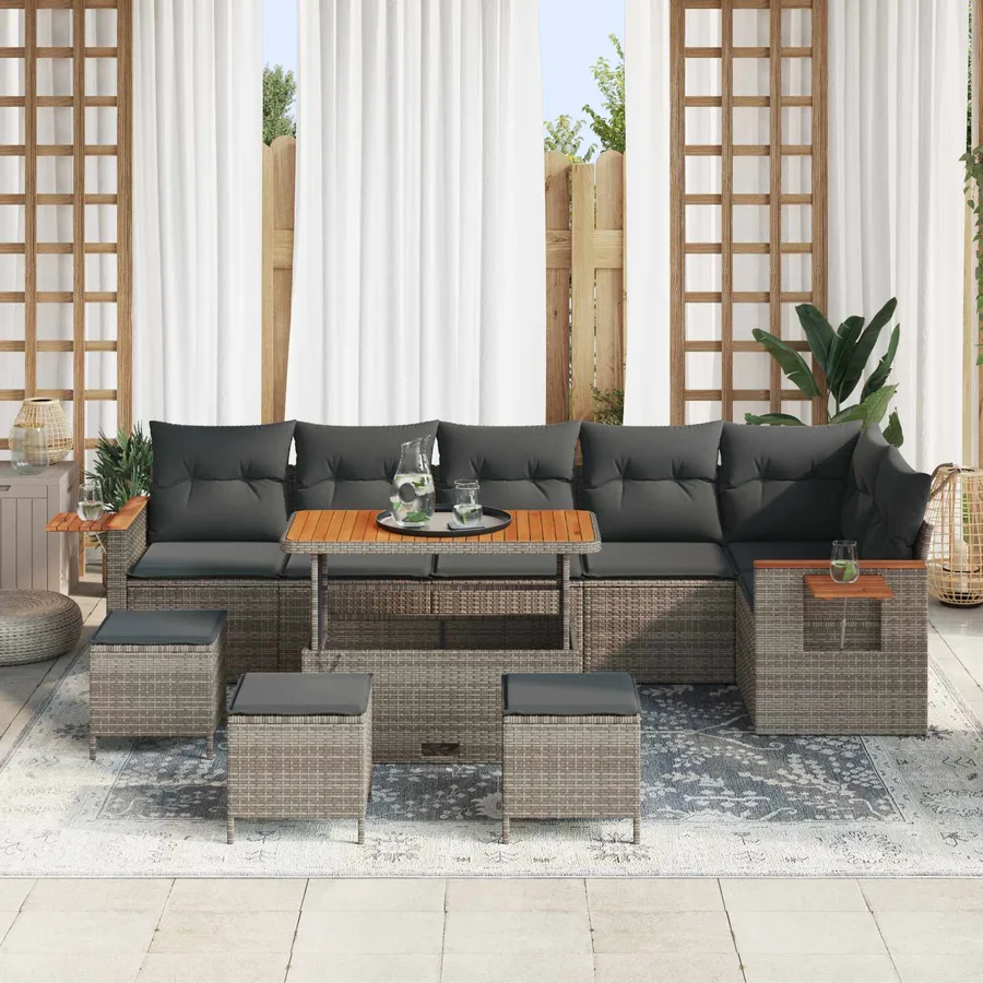 Ensemble de canapé de jardin 10 pcs Gris polyrotin - 3