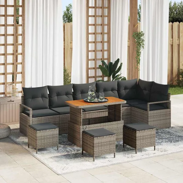 Ensemble de canapé de jardin 10 pcs Gris Poly rotin