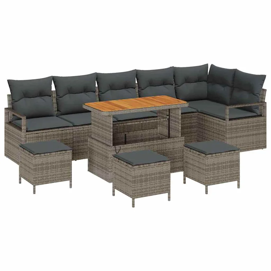 Ensemble de canapé de jardin 10 pcs Gris Poly rotin - 2
