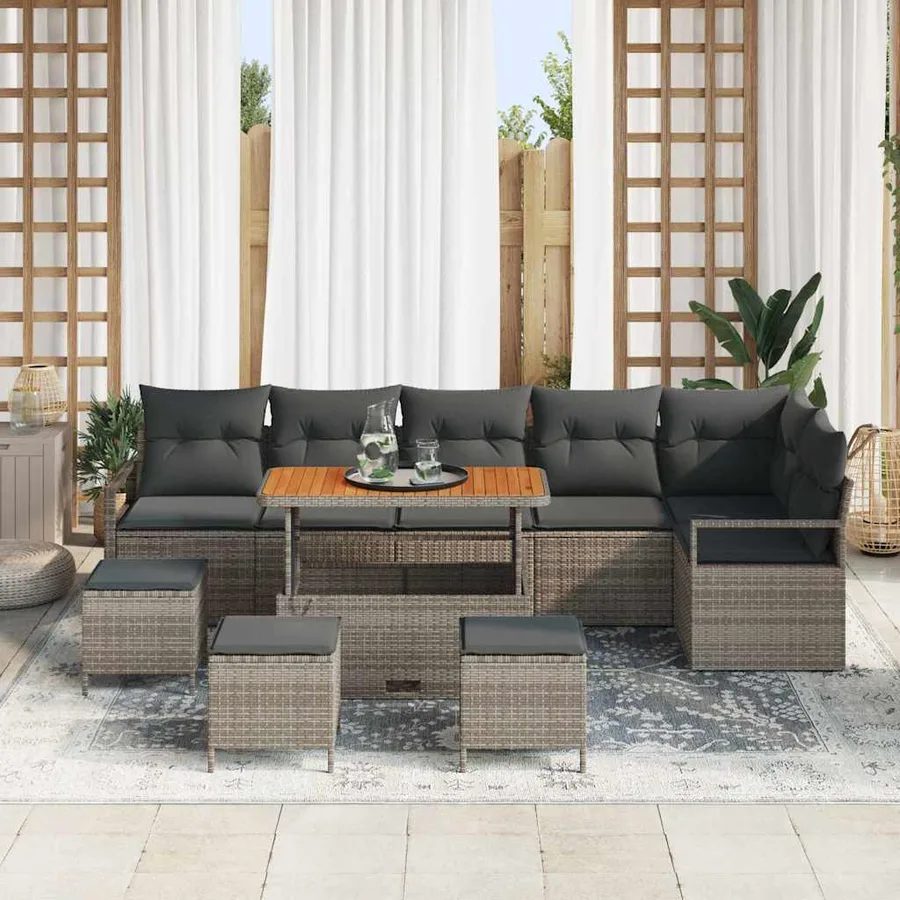 Ensemble de canapé de jardin 10 pcs Gris Poly rotin - 3