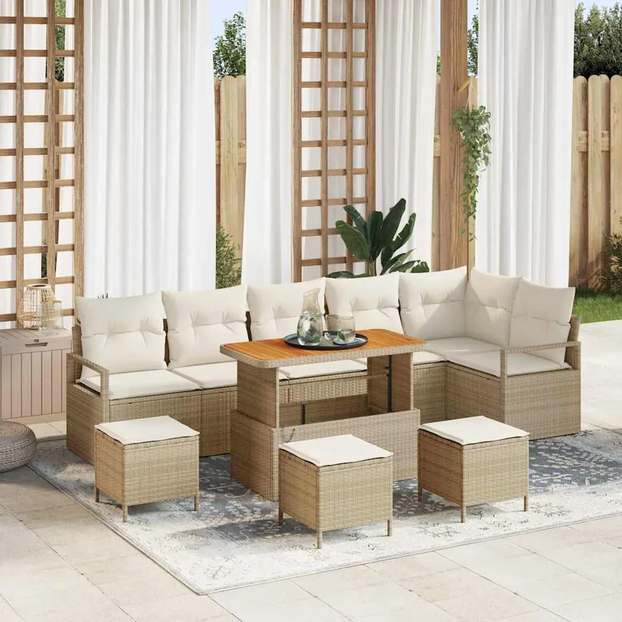 Ensemble de canapé de jardin 10 pcs Beige Poly rotin