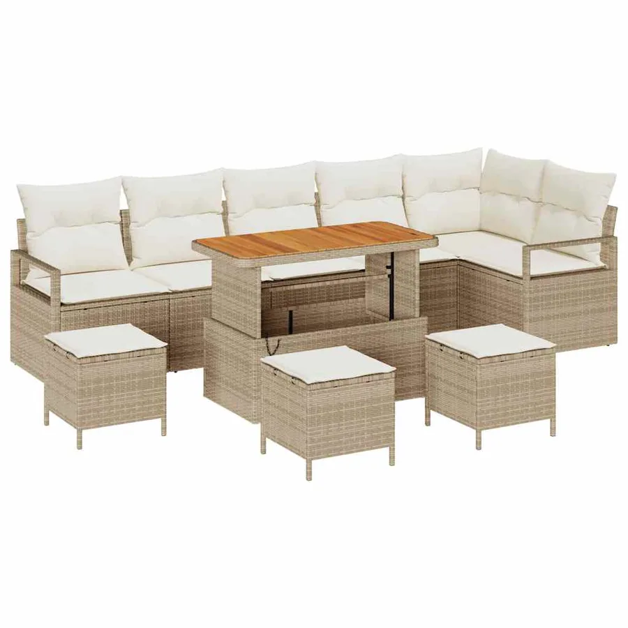 Ensemble de canapé de jardin 10 pcs Beige Poly rotin - 2