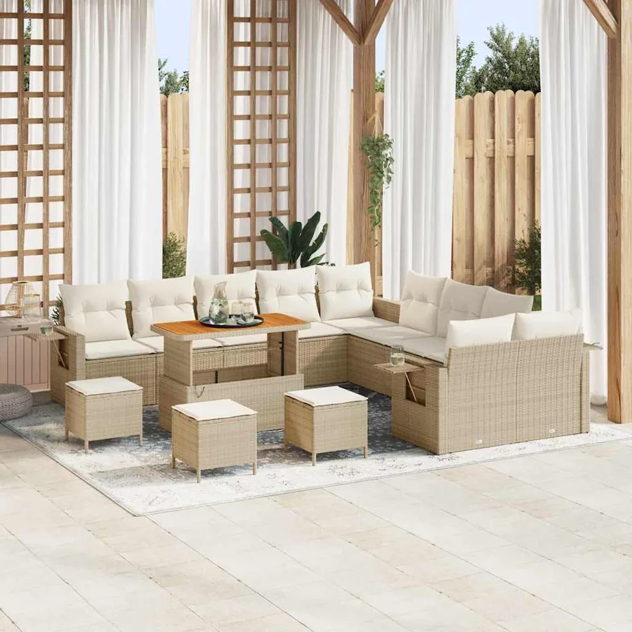 Ensemble de canapé de jardin 14 pcs Beige polyrotin