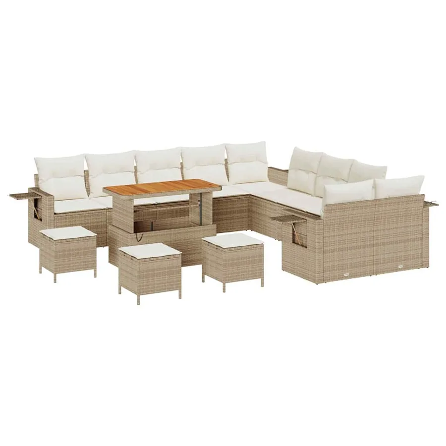 Ensemble de canapé de jardin 14 pcs Beige polyrotin - 2