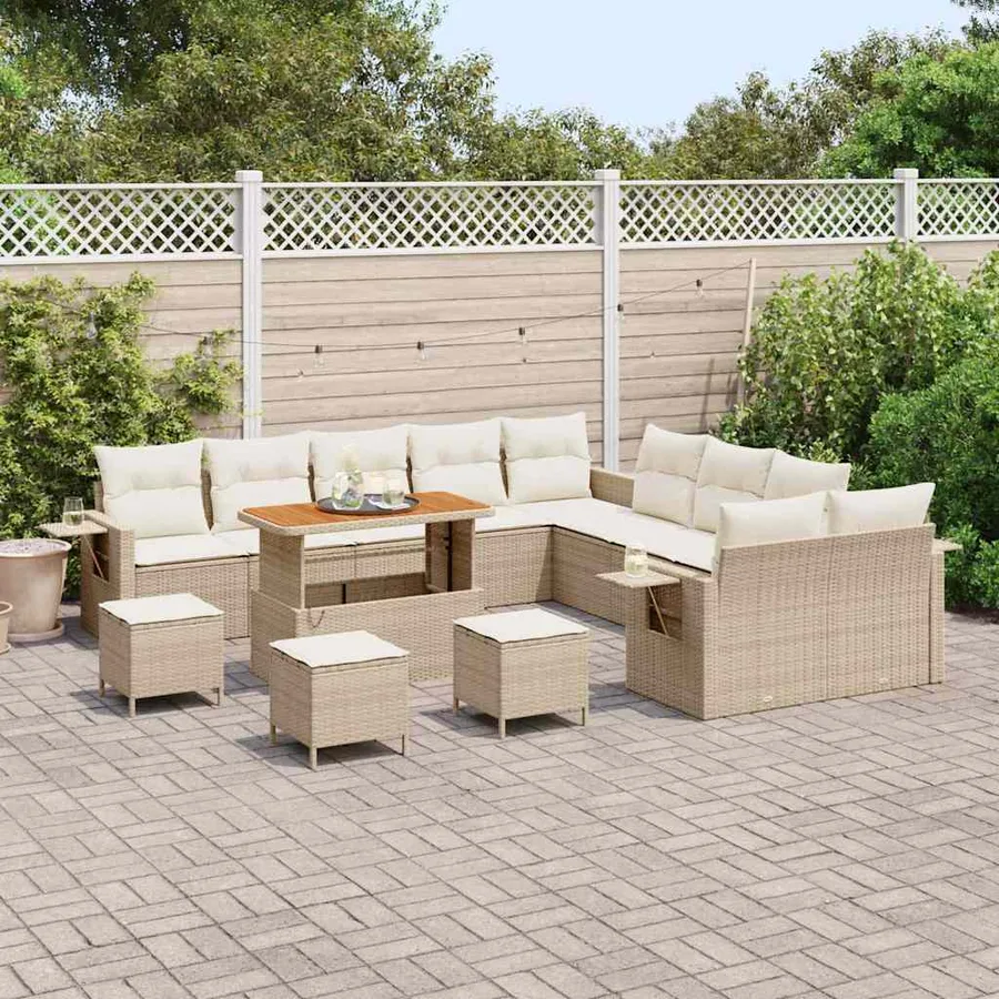 Ensemble de canapé de jardin 14 pcs Beige polyrotin - 3