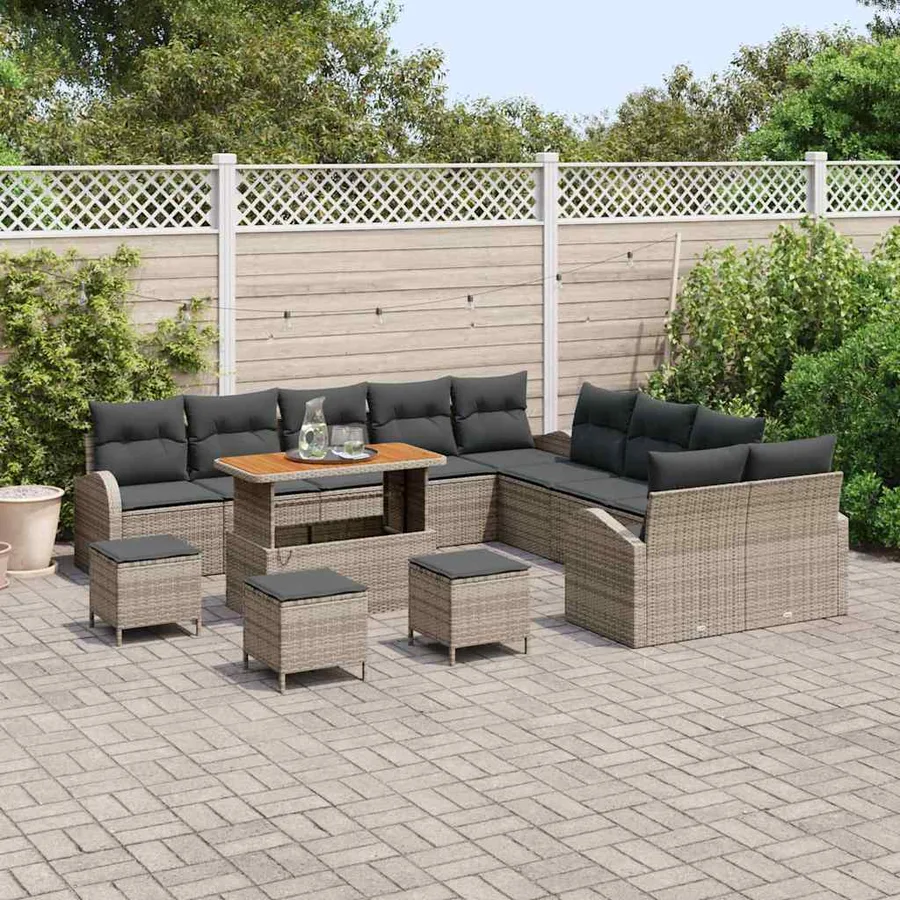 Ensemble de canapé de jardin avec coussin 14 pcs Gris polyrotin - 3