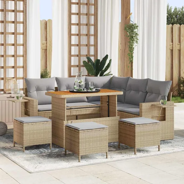 Ensemble de canapé de jardin 10 pcs Beige et Gris clair