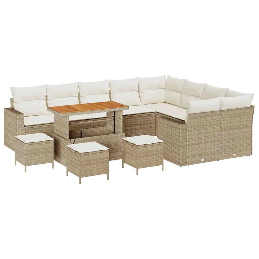 Ensemble de canapé de jardin 14 pcs Beige et crème polyrotin - 2