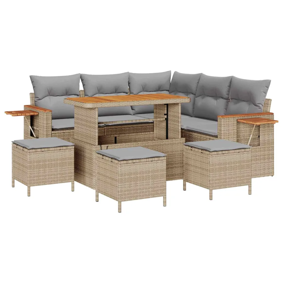 Ensemble de canapé de jardin 9 pcs Beige polyrotin - 2