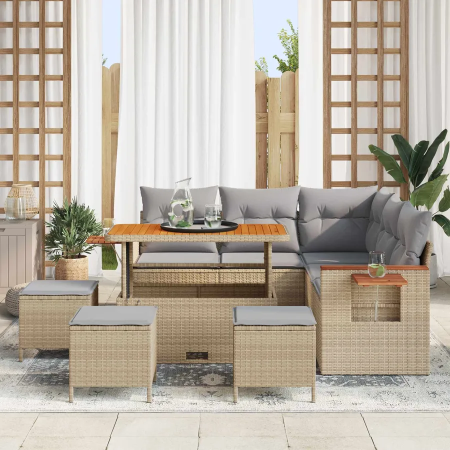 Ensemble de canapé de jardin 9 pcs Beige polyrotin - 3