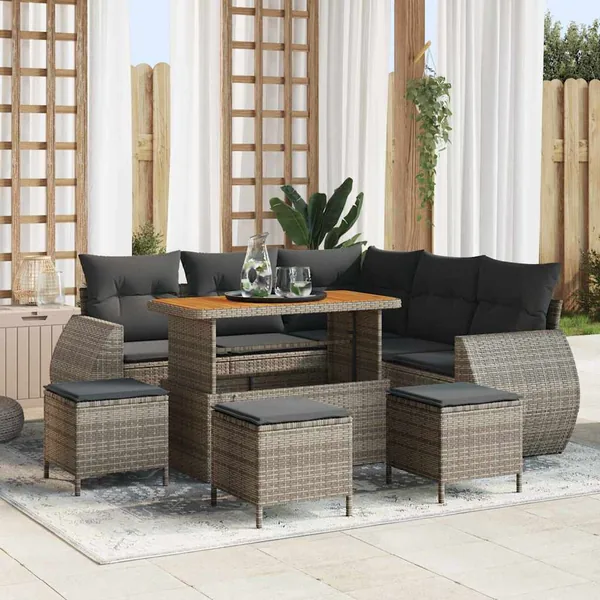 Ensemble de canapé de jardin avec coussin 9 pcs Gris polyrotin