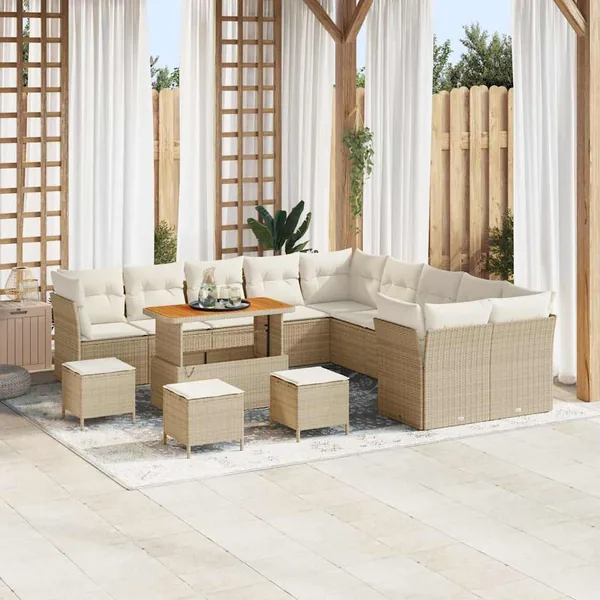 Ensemble de canapé de jardin 14 pcs Beige et crème polyrotin