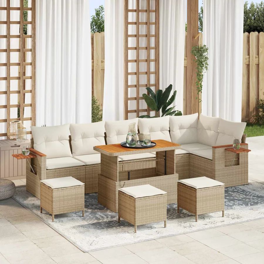 Ensemble de canapé de jardin 10 pcs Beige polyrotin