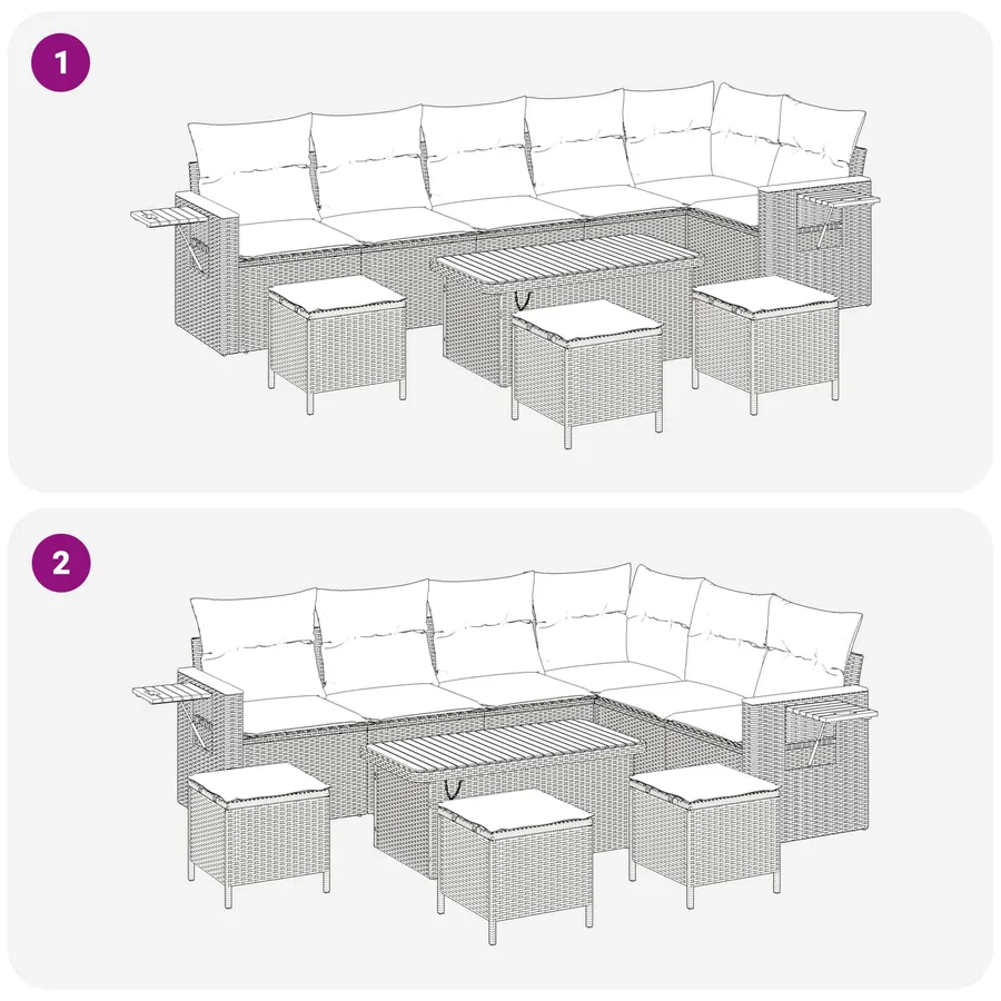 Ensemble de canapé de jardin 10 pcs Beige polyrotin - 11