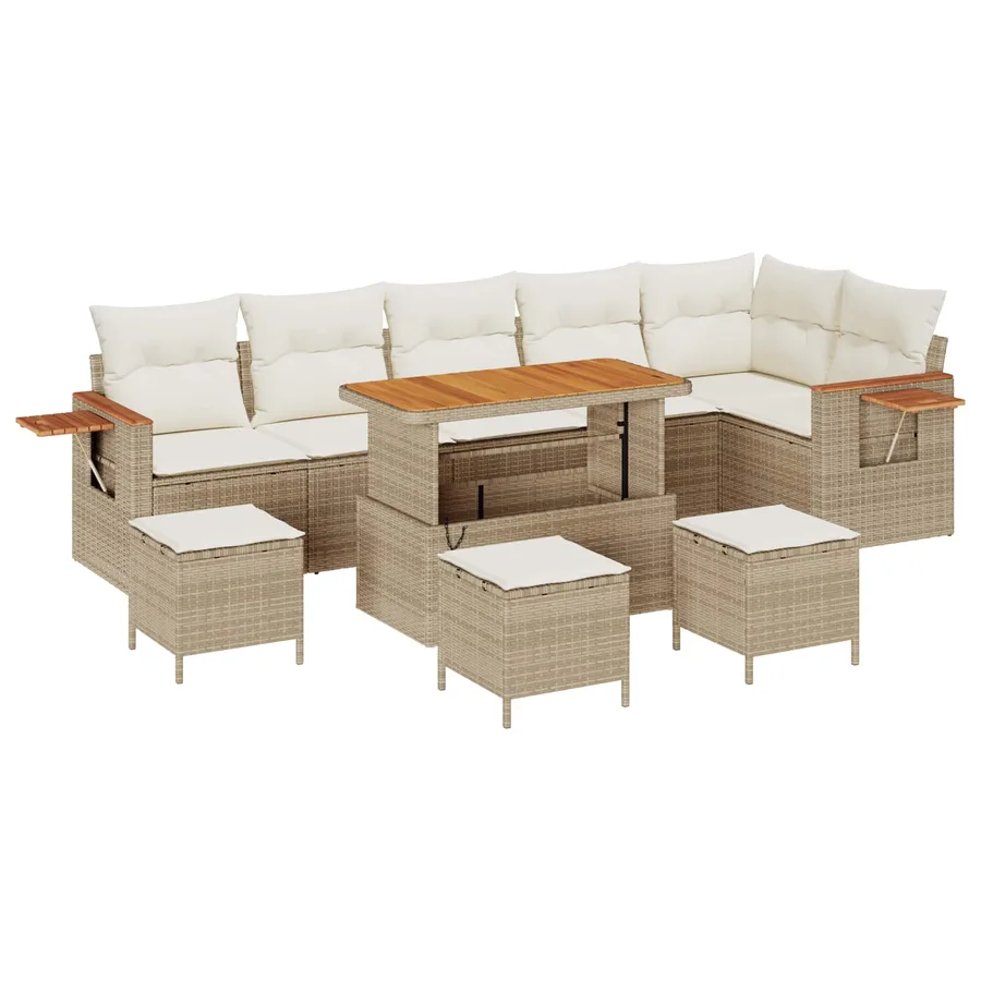 Ensemble de canapé de jardin 10 pcs Beige polyrotin - 2