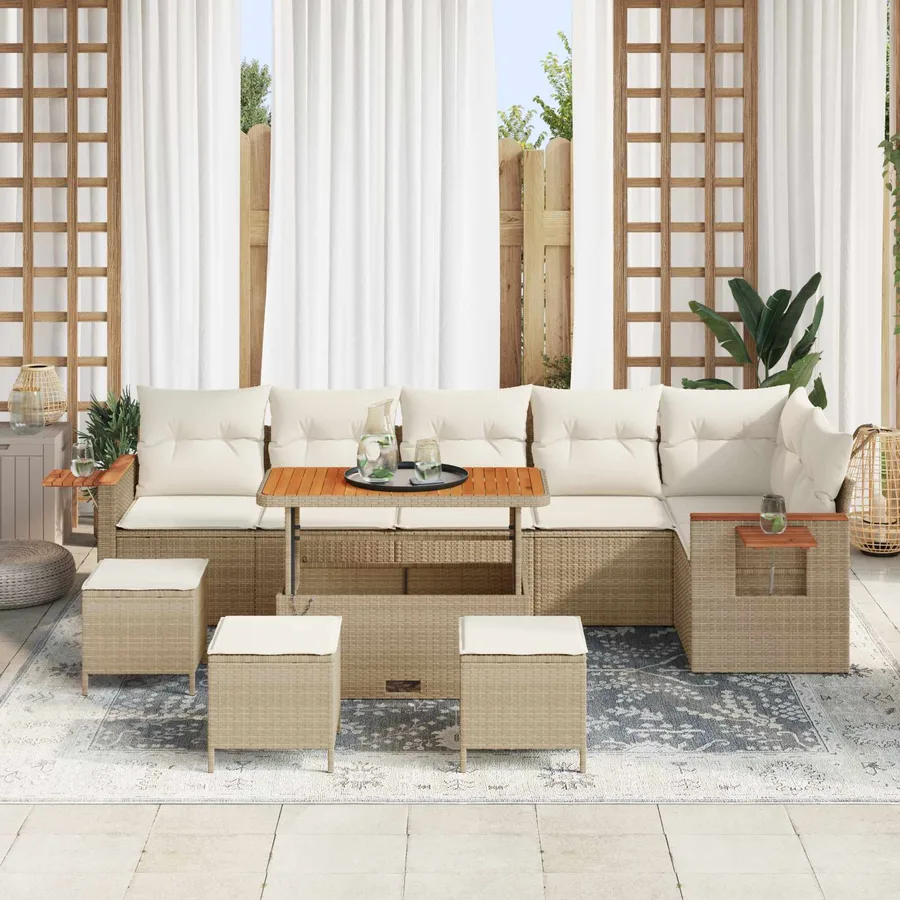 Ensemble de canapé de jardin 10 pcs Beige polyrotin - 3
