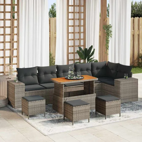 Ensemble de canapé de jardin avec coussin 10 pcs Gris polyrotin