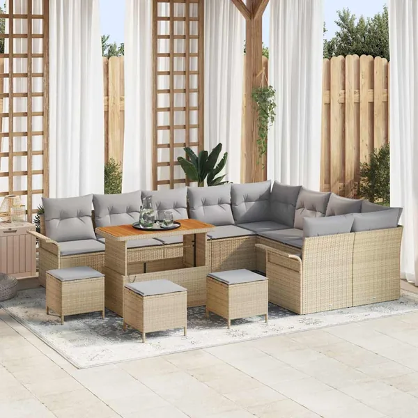 Ensemble de canapé de jardin 13 pcs Beige et Gris clair