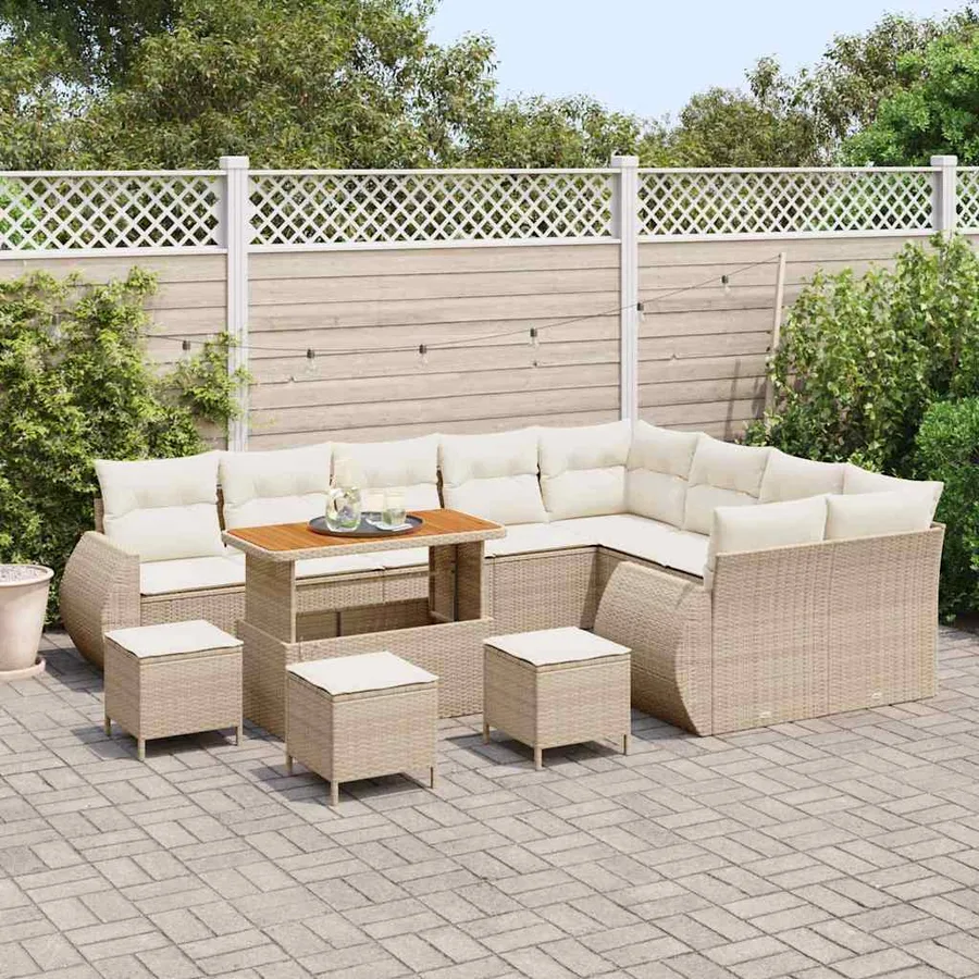 Ensemble de canapé de jardin avec coussin 13 pcs beige et crème - 3