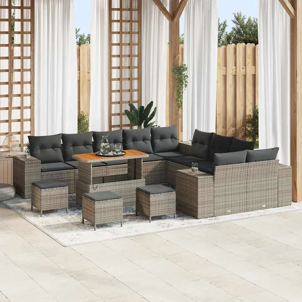 Ensemble de canapé de jardin avec coussin 14 pcs Gris polyrotin
