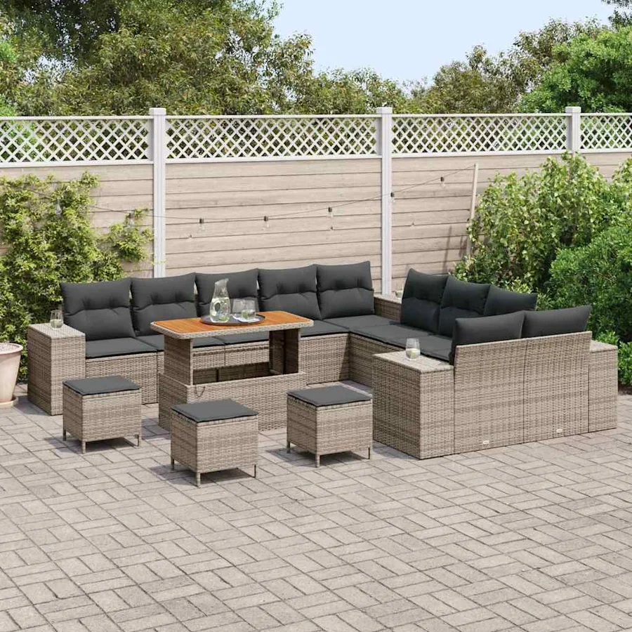 Ensemble de canapé de jardin avec coussin 14 pcs Gris polyrotin - 3