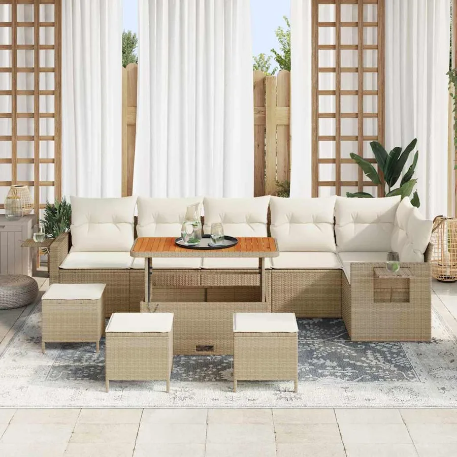 Ensemble de canapé de jardin 12 pcs Beige et crème polyrotin - 3