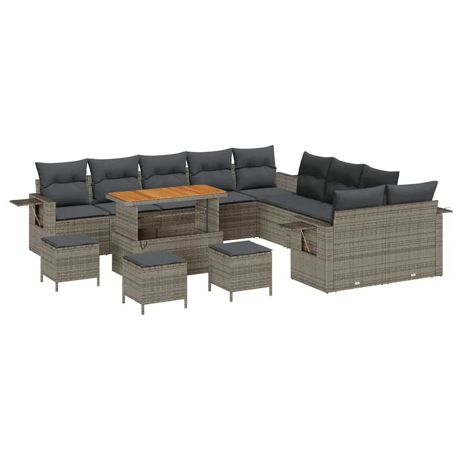 Ensemble de canapé de jardin avec coussin 14 pcs Gris polyrotin - 2