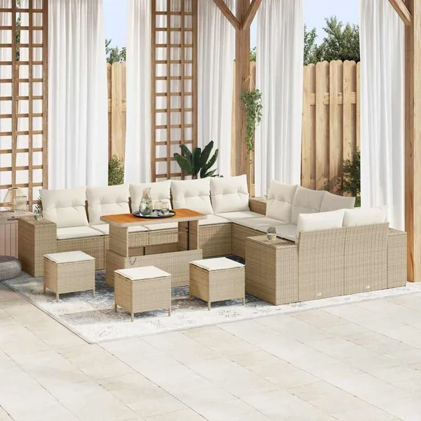 Ensemble de canapé de jardin 14 pcs Beige et crème polyrotin