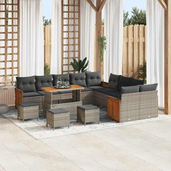 Ensemble de canapé de jardin avec coussin 18 pcs Gris polyrotin