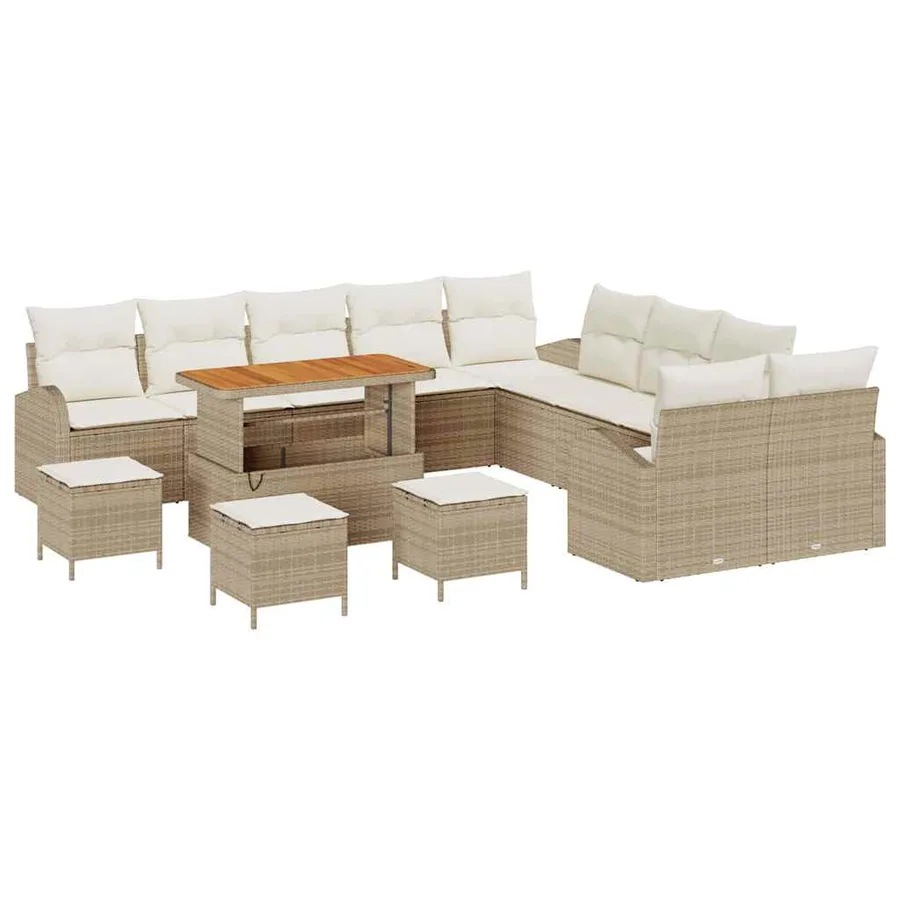 Ensemble de canapé de jardin 14 pcs Beige polyrotin - 2