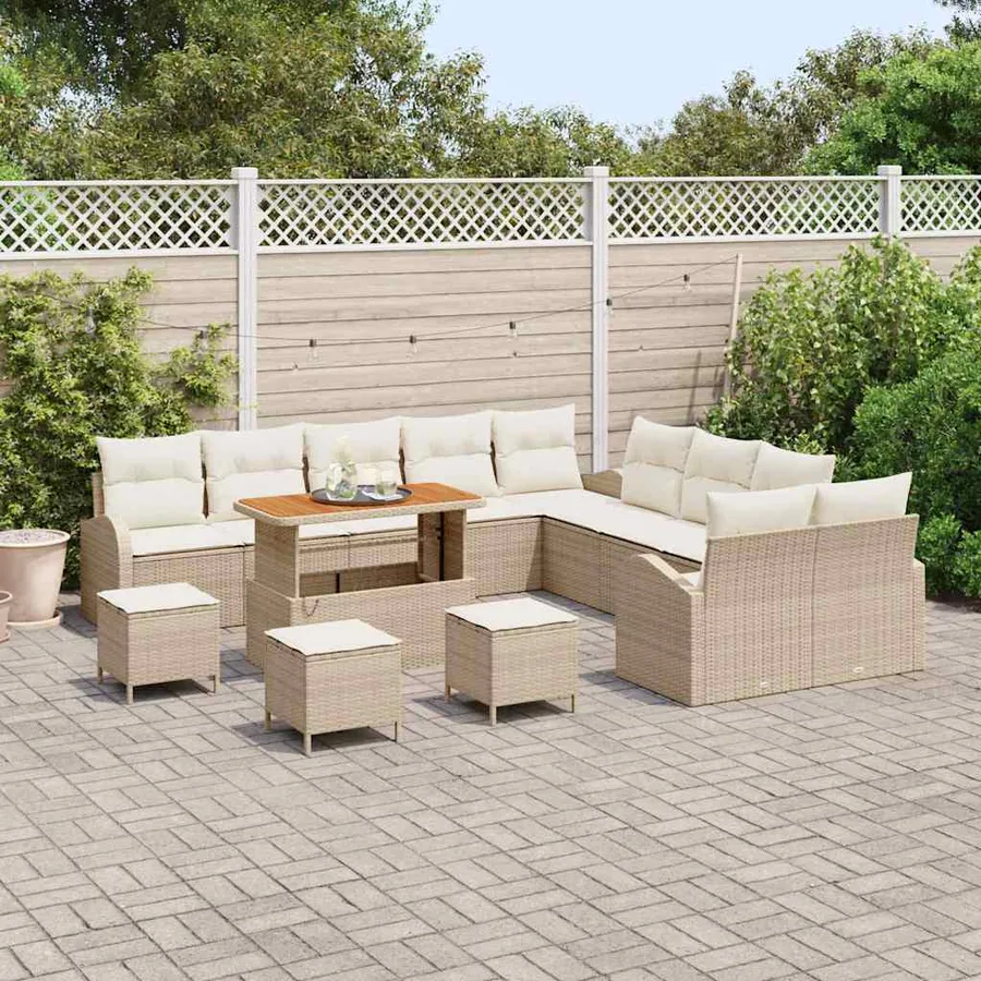 Ensemble de canapé de jardin 14 pcs Beige polyrotin - 3