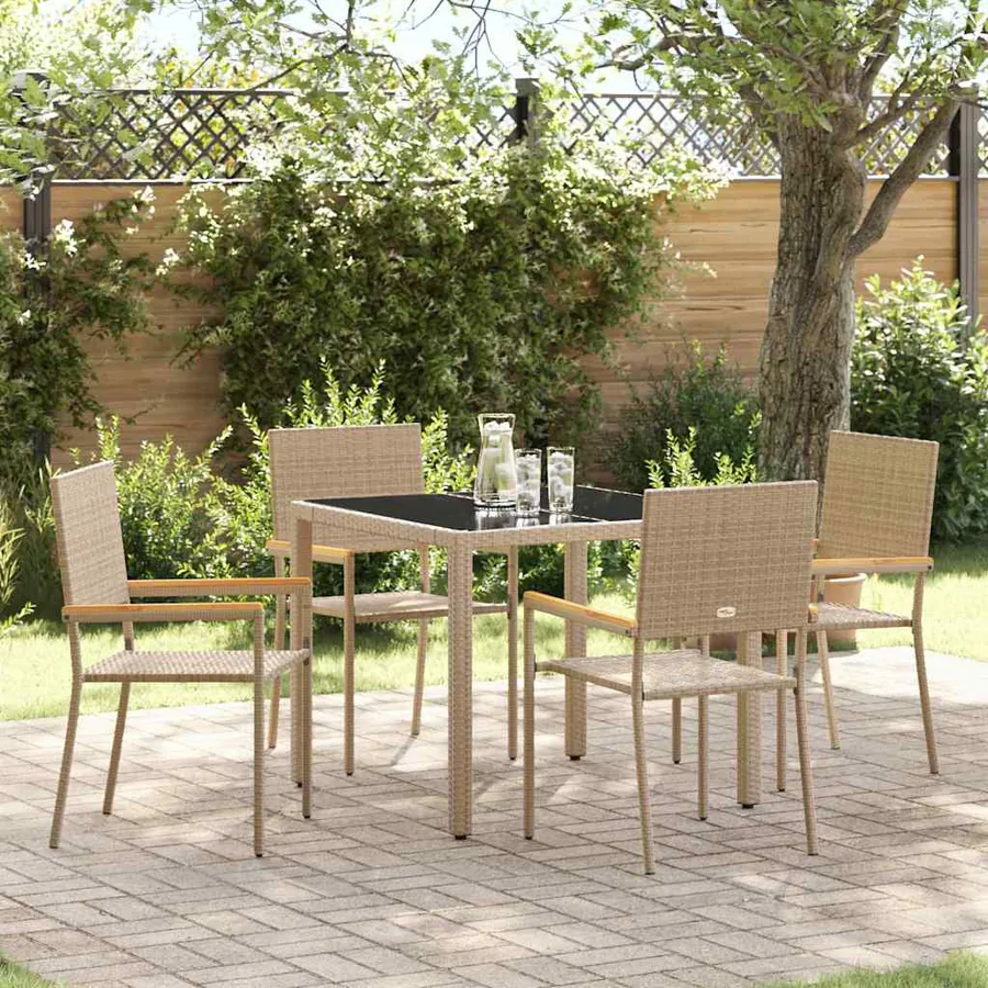 Ensemble de salle à manger pour jardin 5 pcs Beige polyrotin