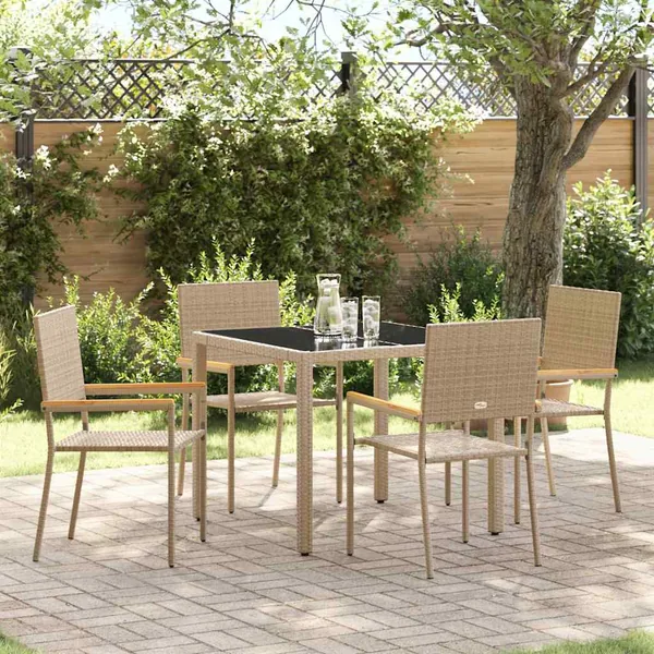 Ensemble de salle à manger pour jardin 5 pcs Beige polyrotin