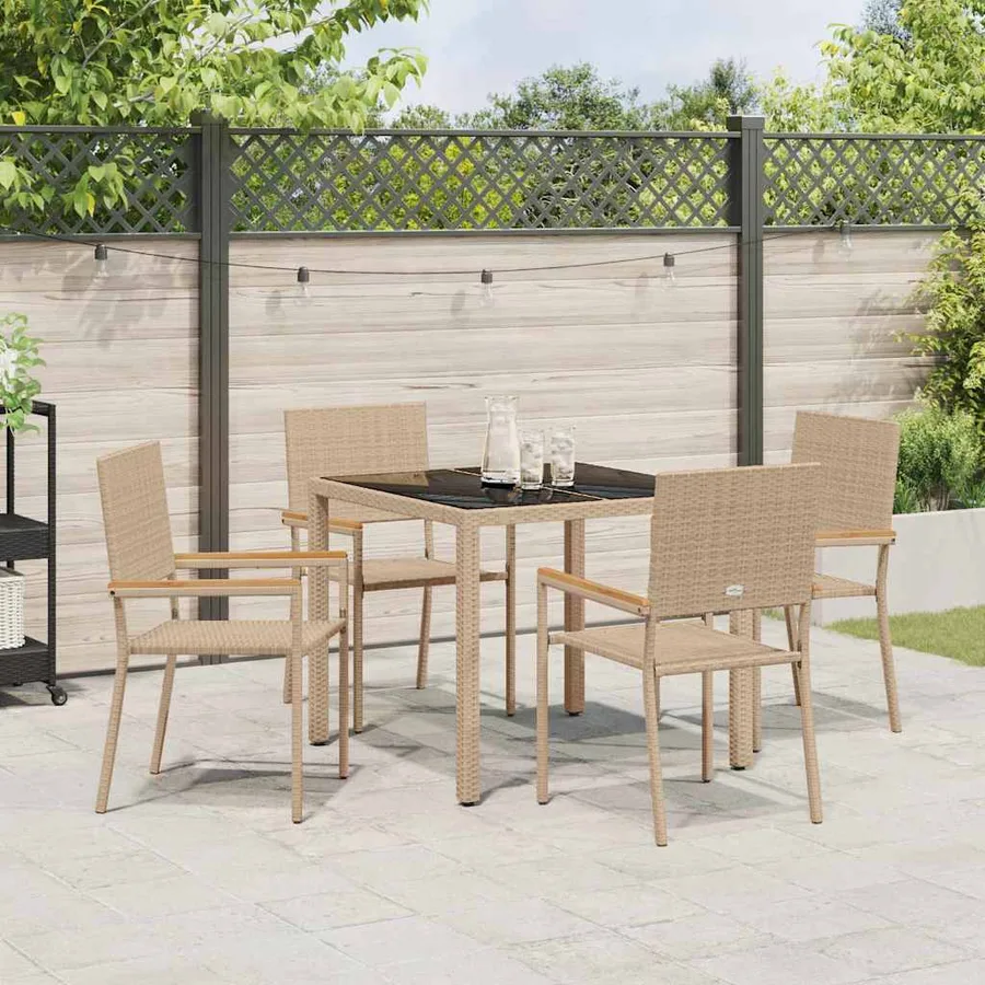 Ensemble de salle à manger pour jardin 5 pcs Beige polyrotin - 4