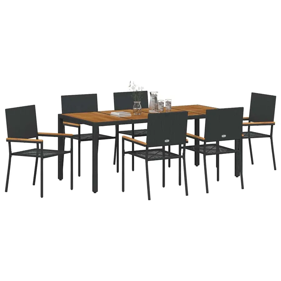 Ensemble de salle à manger pour jardin 7 pcs Noir polyrotin - 3