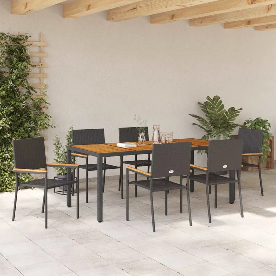 Ensemble de salle à manger pour jardin 7 pcs Noir polyrotin - 4