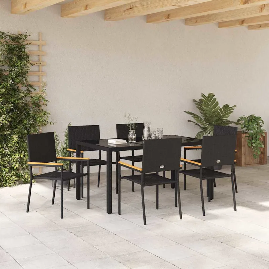 Ensemble de salle à manger pour jardin 7 pcs Noir polyrotin - 4