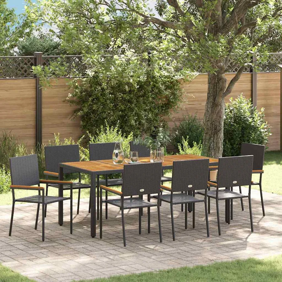 Ensemble de salle à manger pour jardin 9 pcs Noir polyrotin