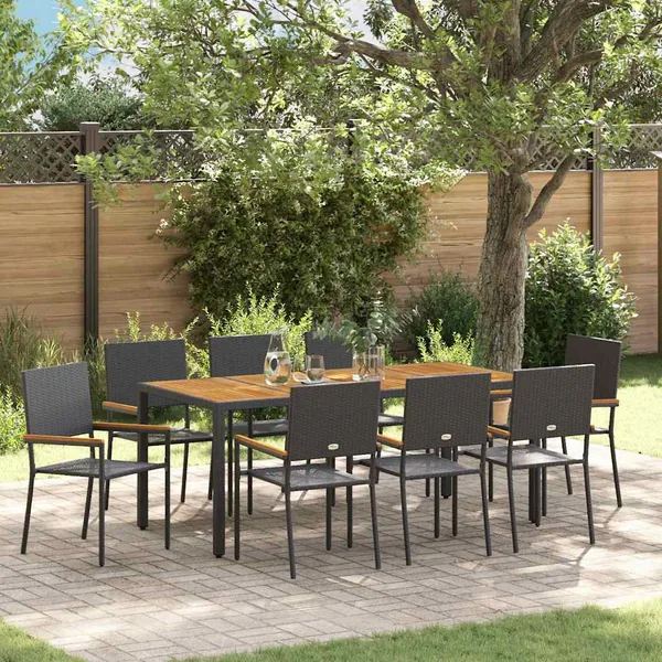 Ensemble de salle à manger pour jardin 9 pcs Noir polyrotin