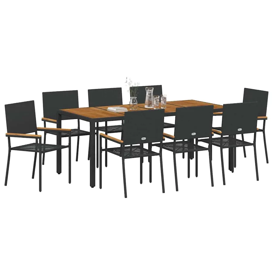 Ensemble de salle à manger pour jardin 9 pcs Noir polyrotin - 3