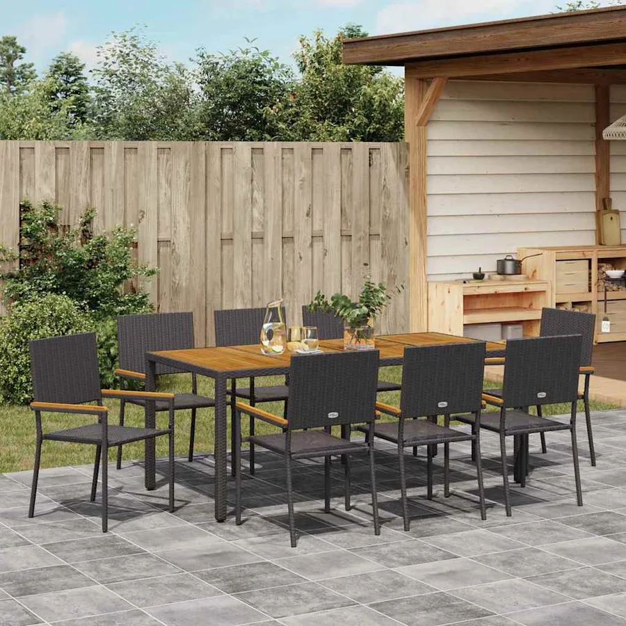 Ensemble de salle à manger pour jardin 9 pcs Noir polyrotin - 4