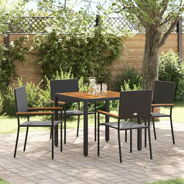 Ensemble de salle à manger pour jardin 5 pcs Noir polyrotin