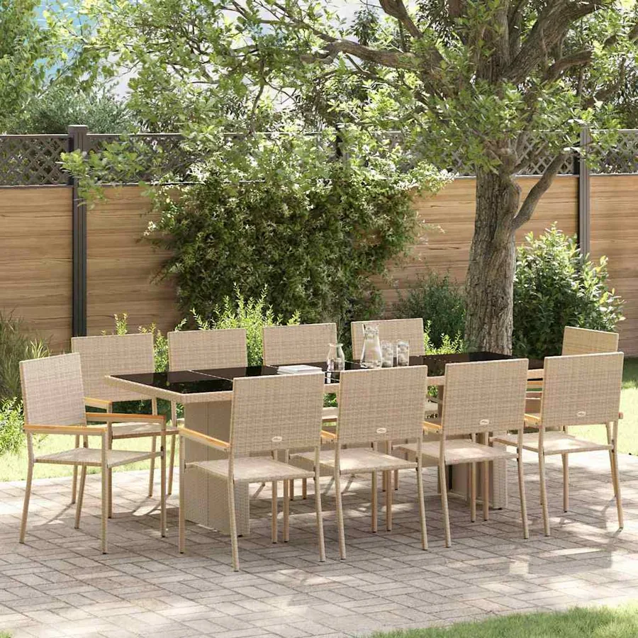 Ensemble de salle à manger pour jardin 11 pcs Beige polyrotin