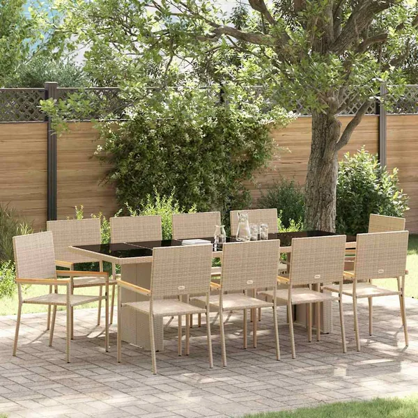Ensemble de salle à manger pour jardin 11 pcs Beige polyrotin
