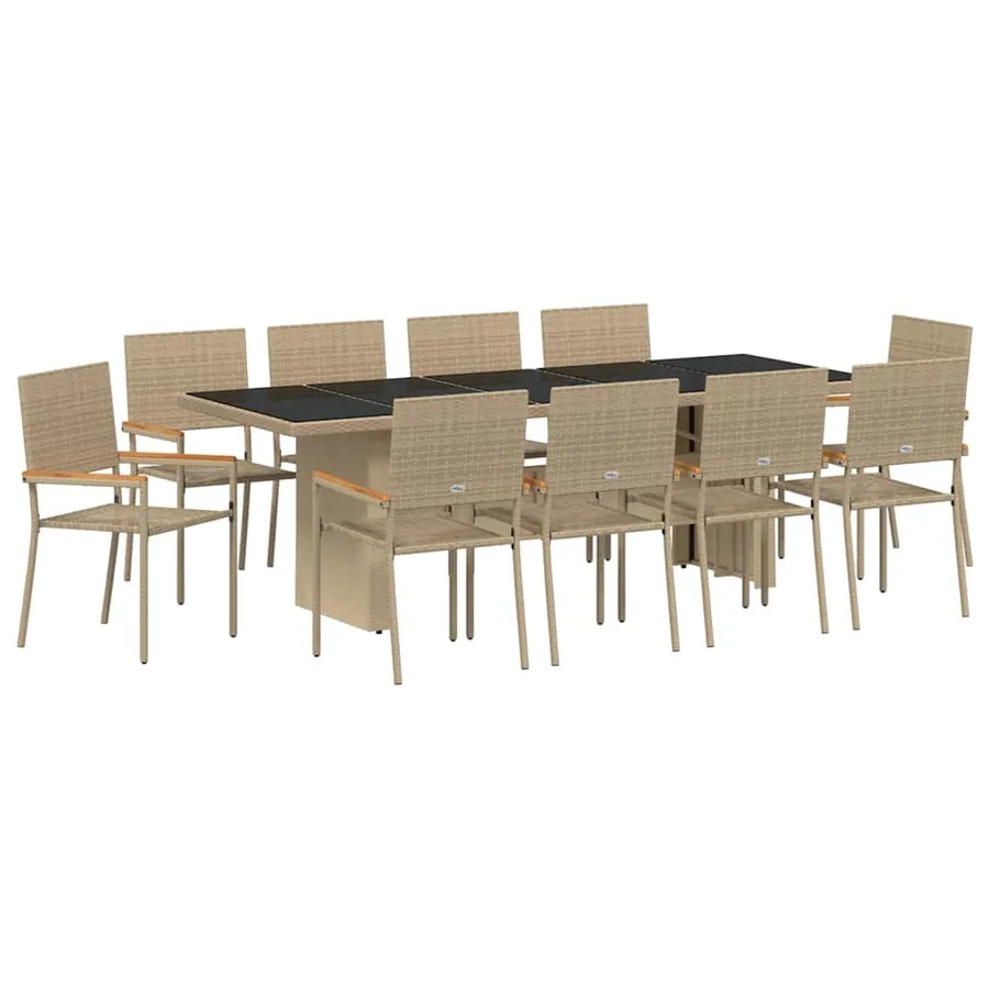 Ensemble de salle à manger pour jardin 11 pcs Beige polyrotin - 2