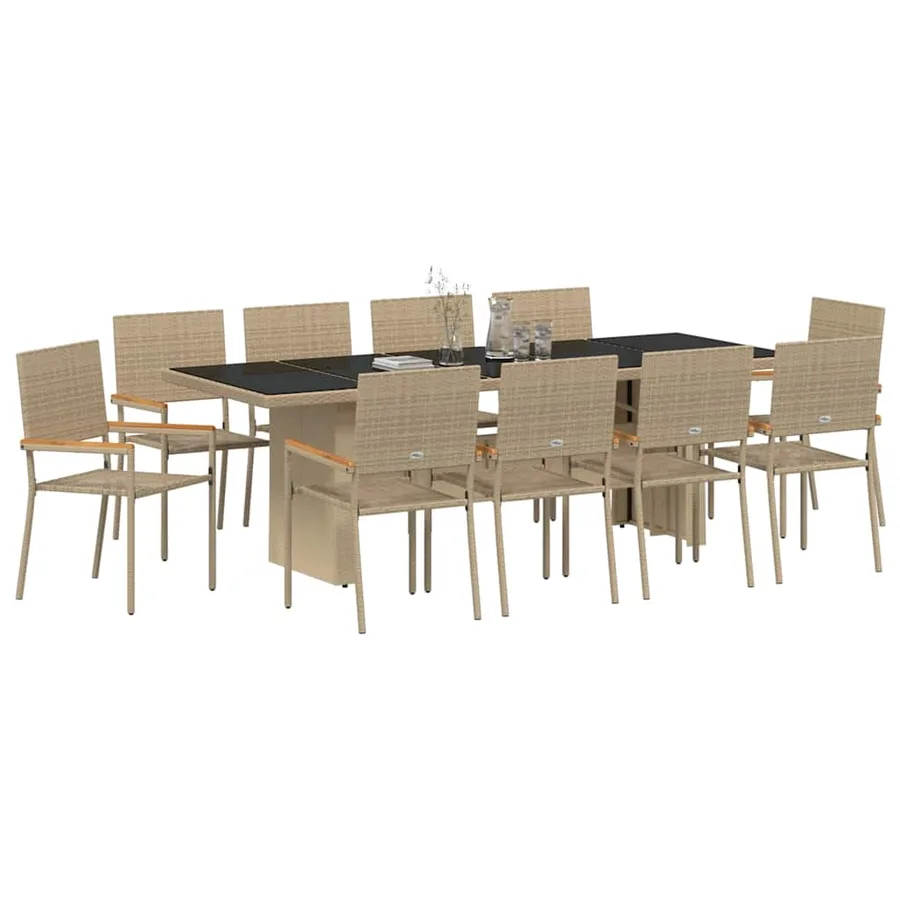 Ensemble de salle à manger pour jardin 11 pcs Beige polyrotin - 3